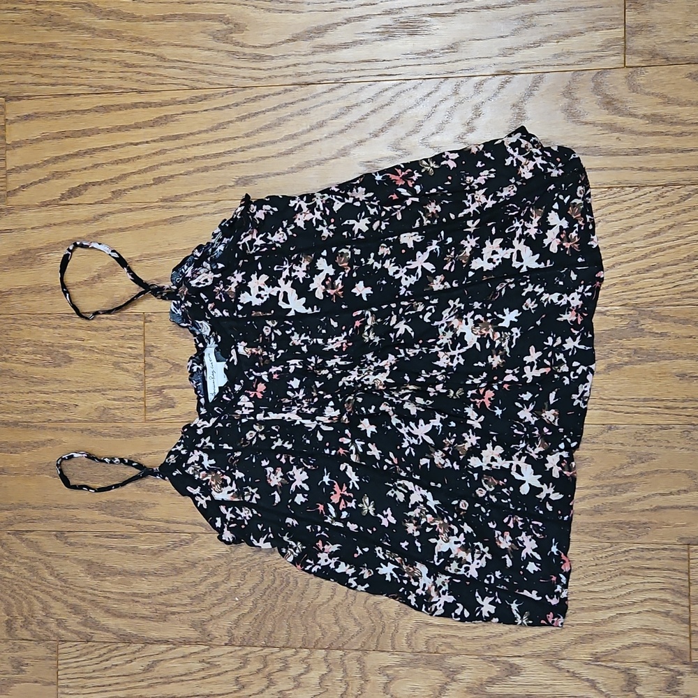 American Rag Black Floral Babydoll Tank Top, XL